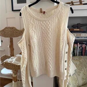 Pilcro Cream Cold Shoulder Cable Knit Sweater